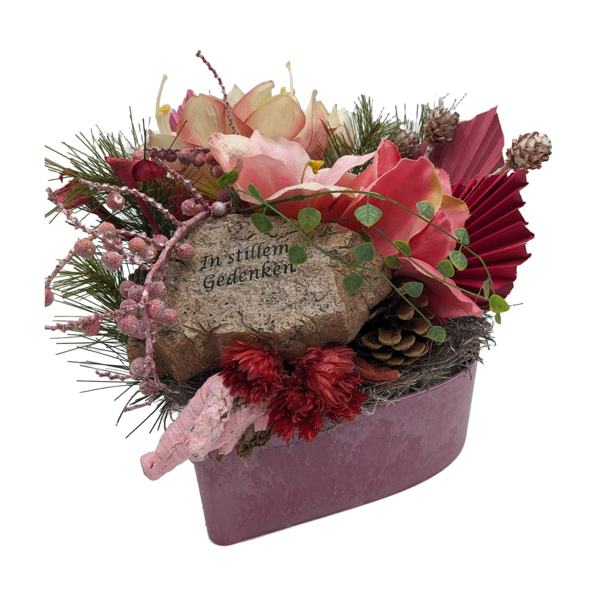 Freigestellt Trauergesteck In stillem Gedenken Amaryllis Zapfen rosa