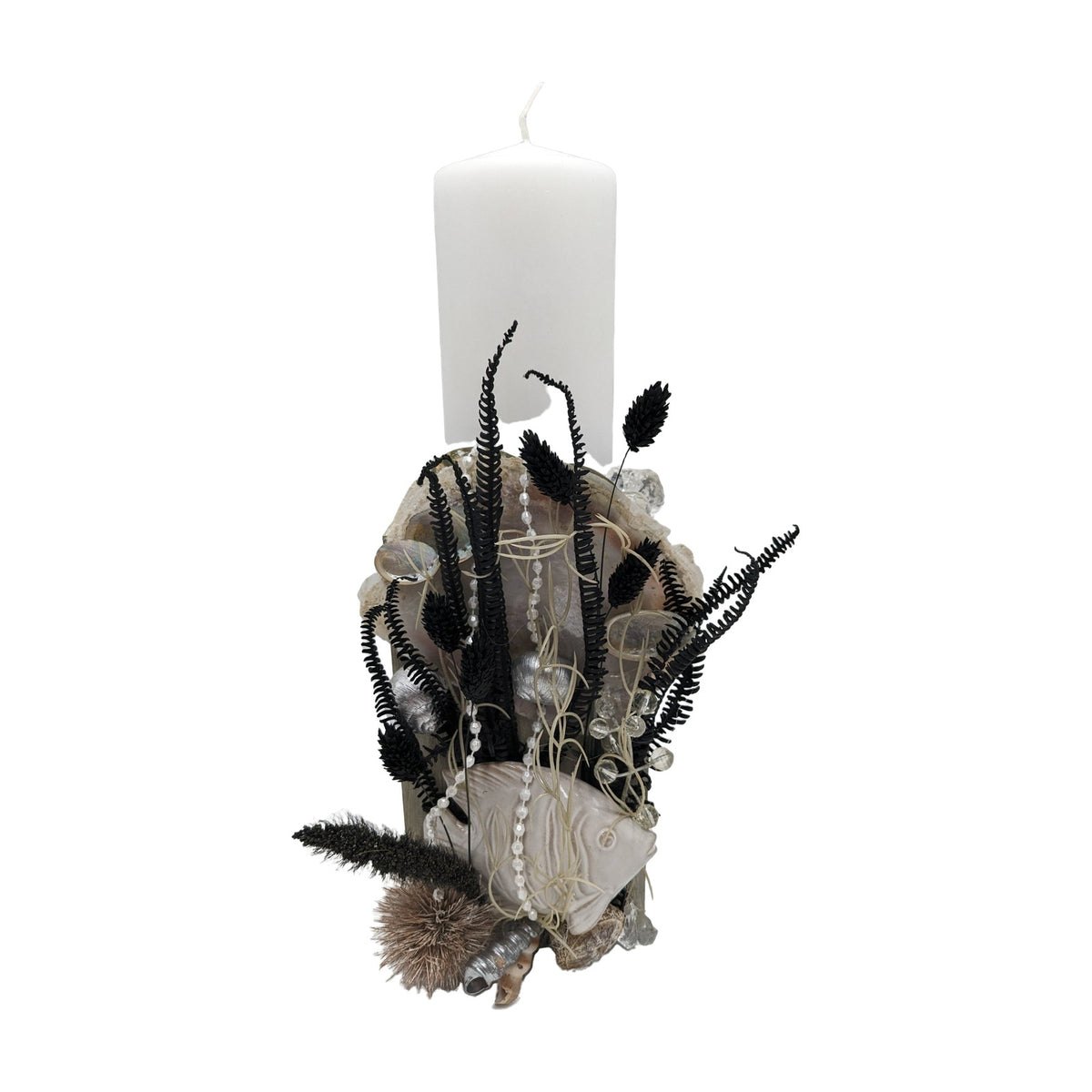 Freigestellt Sommergesteck maritim Muschel Schnecke Fisch creme schwarz