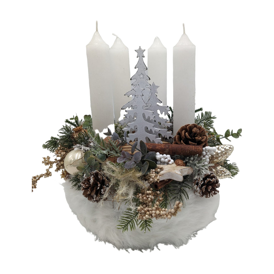 Freigestellt Adventskranz Kerzen Kugel Stern Zapfen Tannenbaum weiß creme