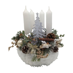 Freigestellt Adventskranz Kerzen Kugel Stern Zapfen Tannenbaum weiß creme