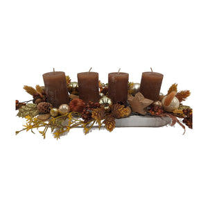 Freigestellt Adventsgesteck Kerzen Kugel Stern Zapfen orange braun gold