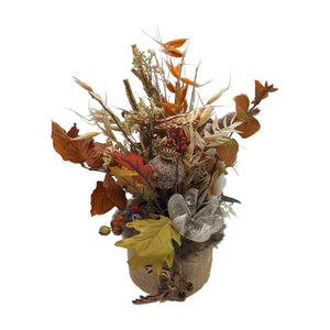 Freigestellt Herbstgesteck Vogel Laub Beeren Gräser orange braun