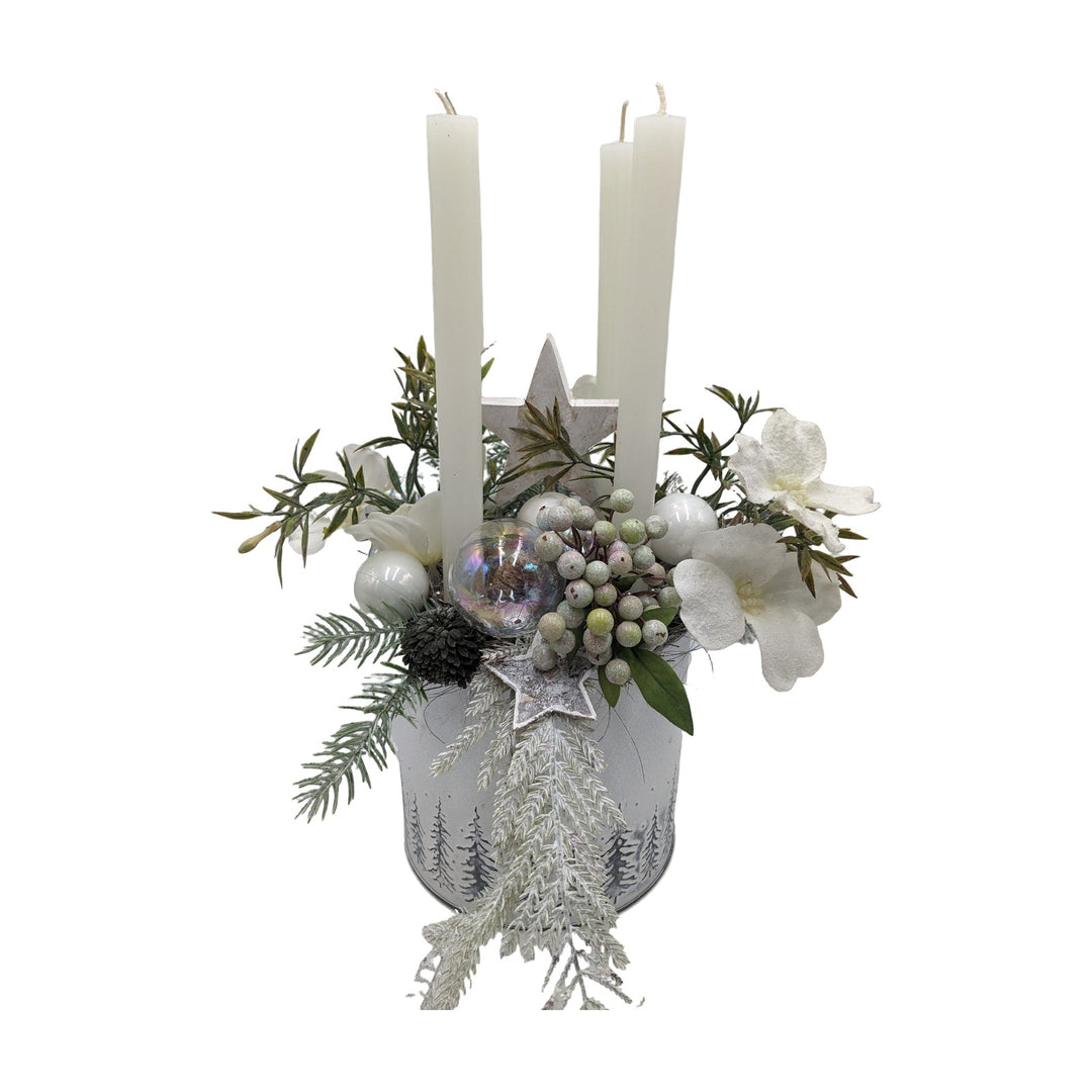Freigestellt Weihnachtsgesteck Kugeln Stern Christrosen weiß mint