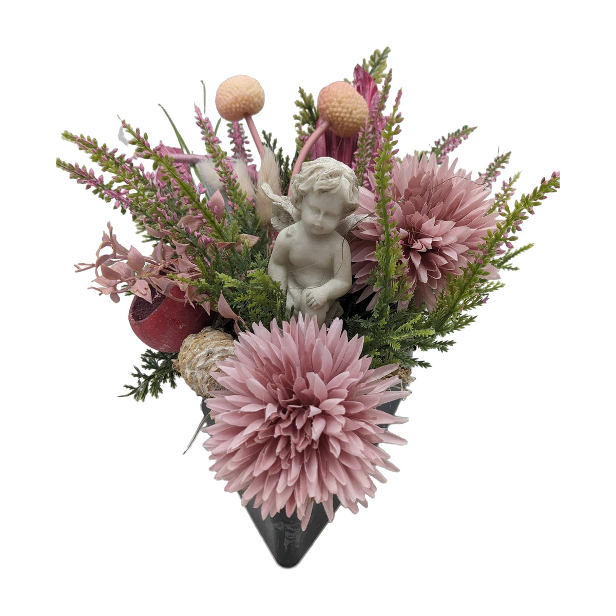 Freigestellt Trauergesteck Chrysantheme Engel Heide rosa