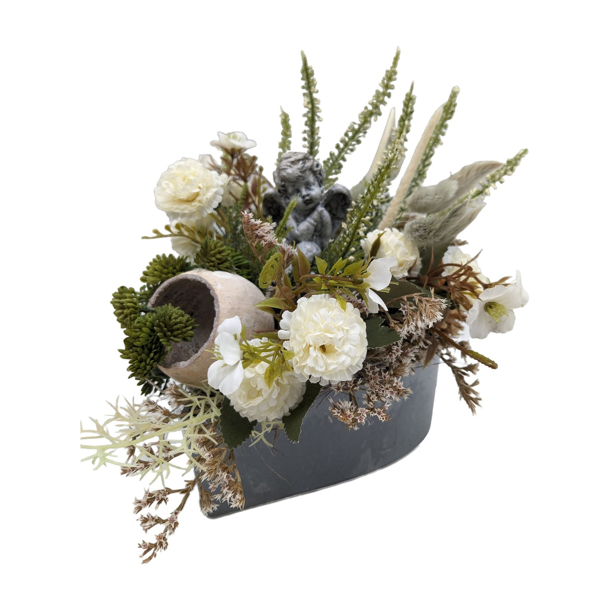 Freigestellt Trauergesteck Chrysantheme Engel Heide weiß grün
