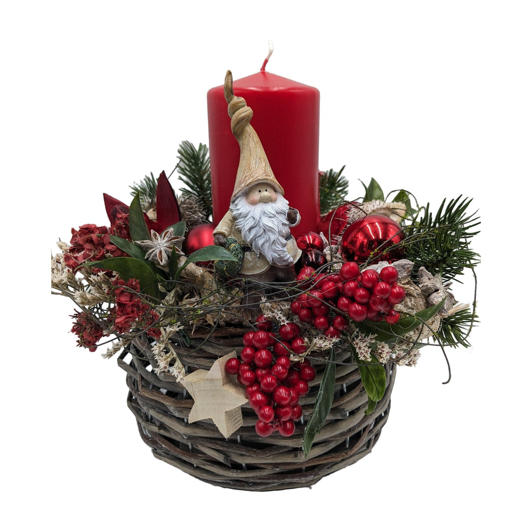 Freigestellt Weihnachtsgesteck Wichtel Kugel Stern Beeren rot creme