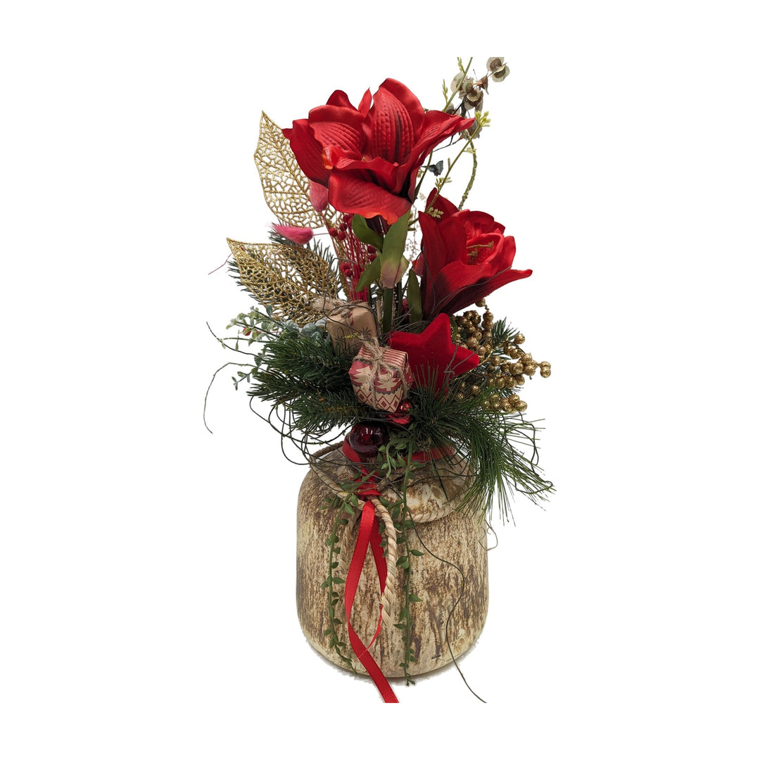 Freigestellt Weihnachtsgesteck Amaryllis Stern Kugeln rot gold