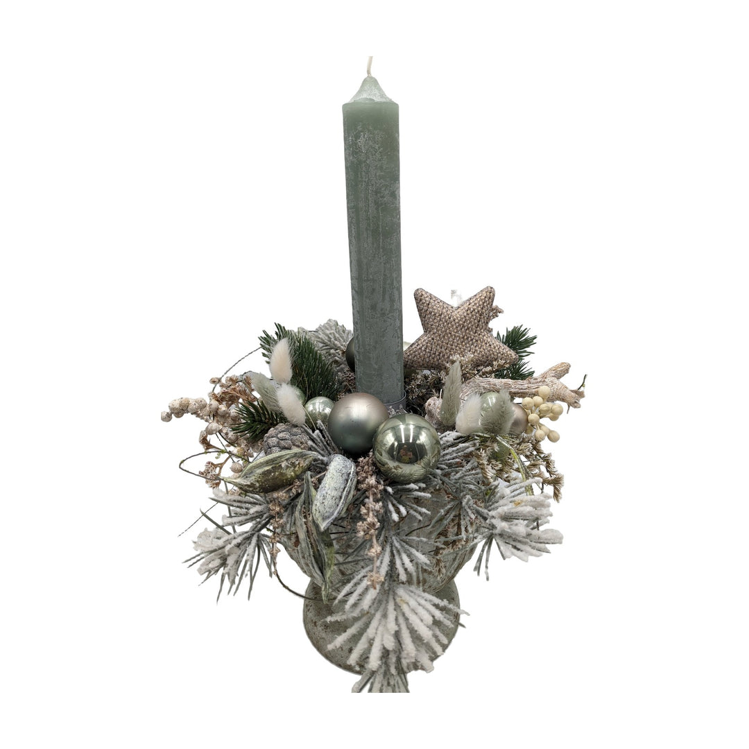 Freigestellt Weihnachtsgesteck Kerze Kugeln Stern Zapfen mint salbei