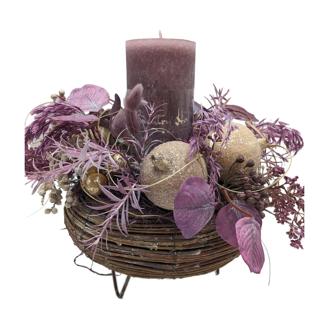 Freigestellt Weihnachtsgesteck Kerze Kugeln Gräser rosa creme