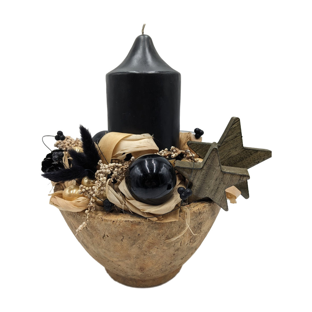 Freigestellt Weihnachtsgesteck Kugel Stern Kerze schwarz creme modern