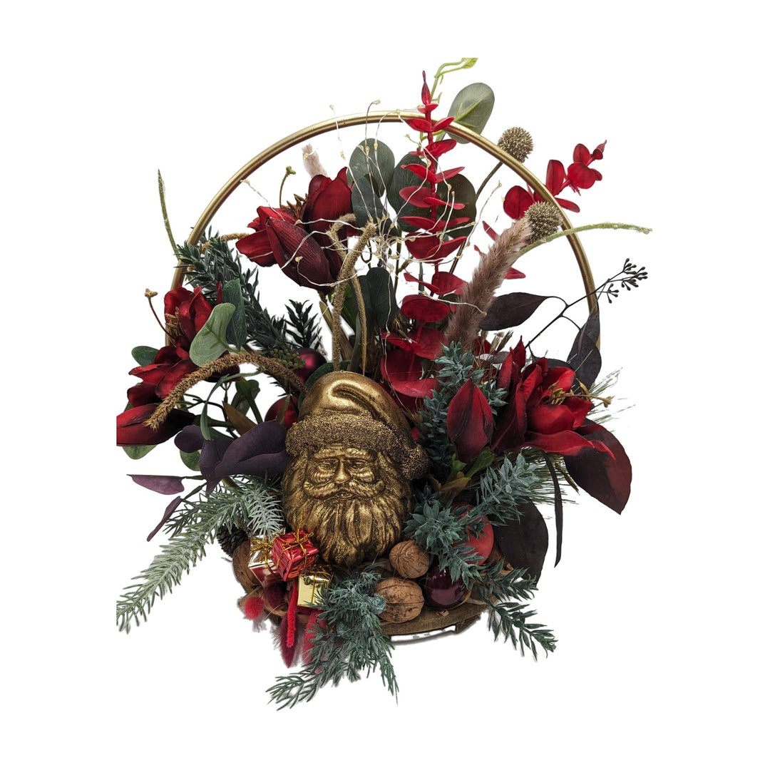 Freigestellt Weihnachtsgesteck Weihnachtsmann Amaryllis Kugeln LED gold rot