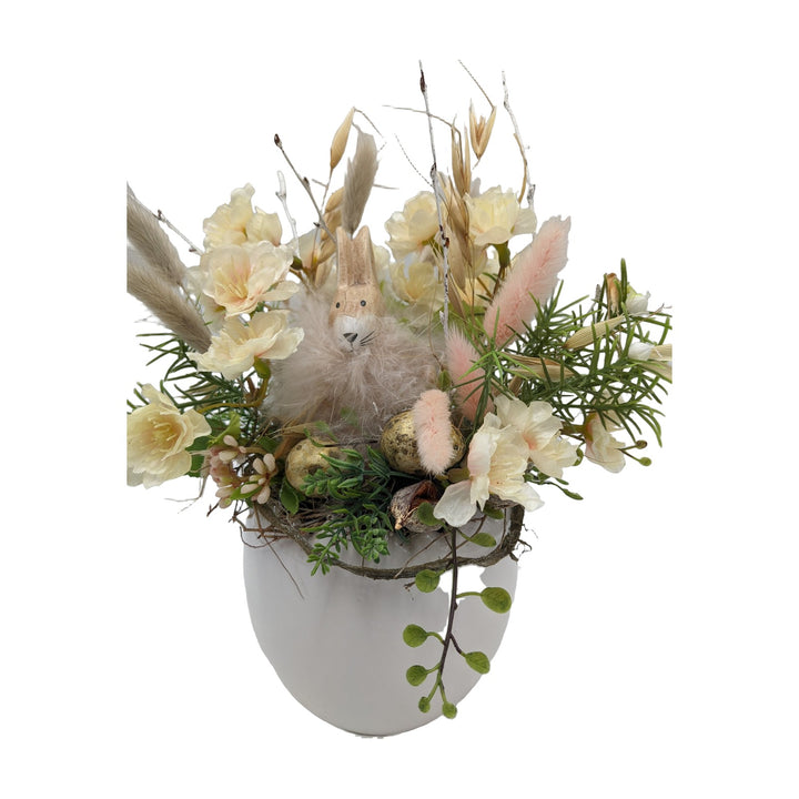 Freigestellt Ostergesteck Frühlingsgesteck Kirschblüte Gräser Hase creme apricot