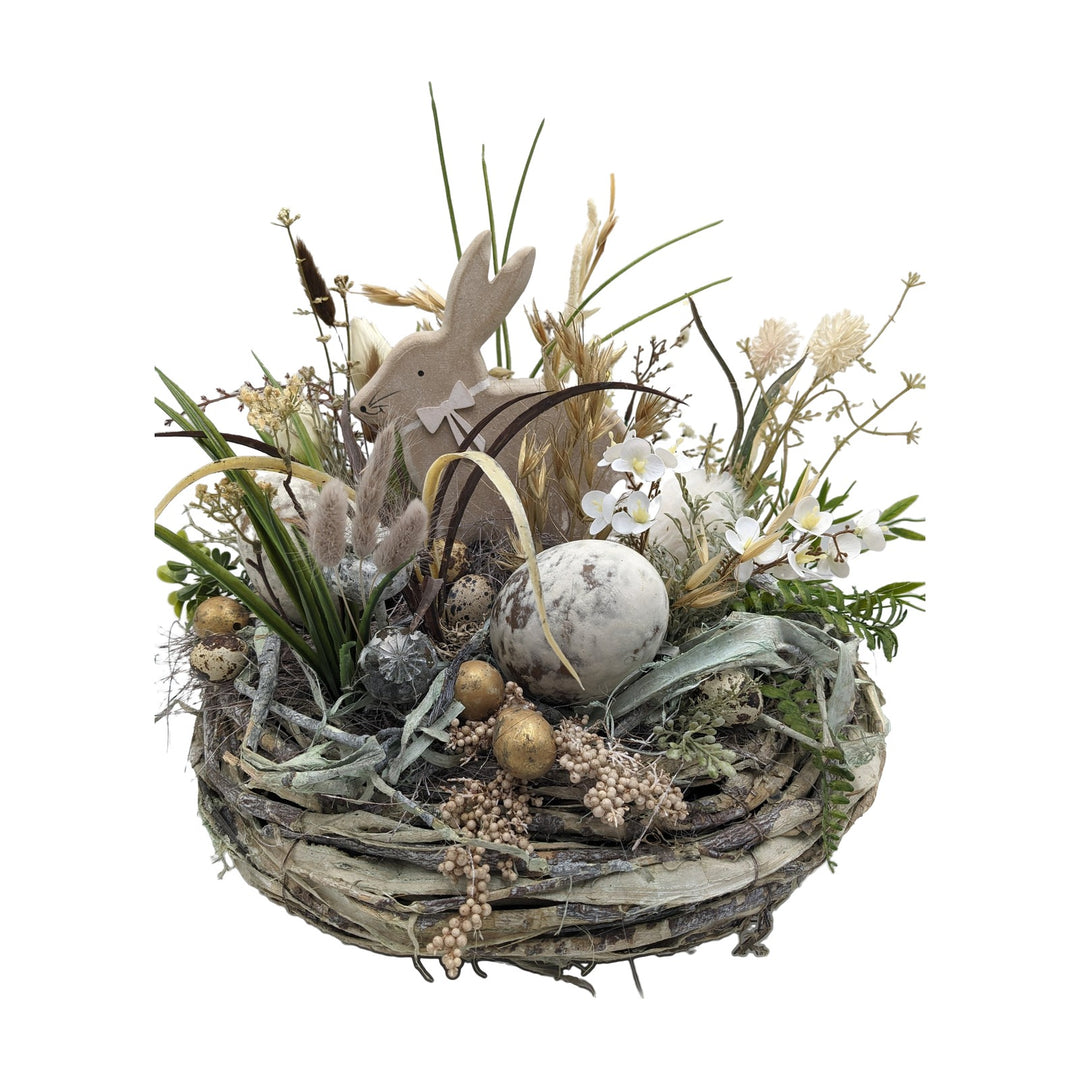 Freigestellt Osterkranz Frühlingskranz Hase Eier Gräser natur weiss