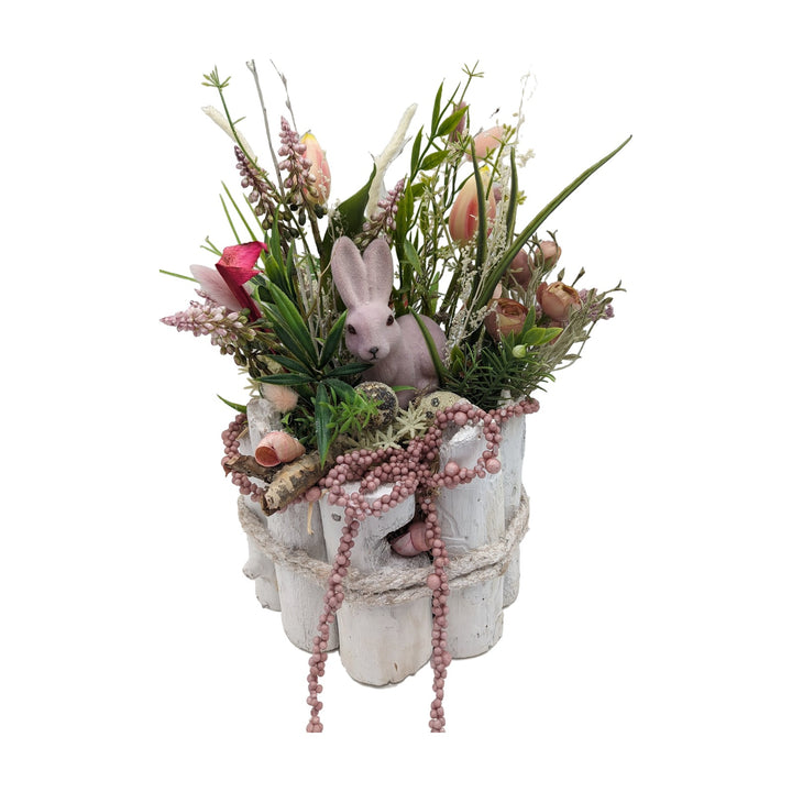 Freigestellt Ostergesteck Frühlingsgesteck Tulpen Hyazinthen Gräser rosa