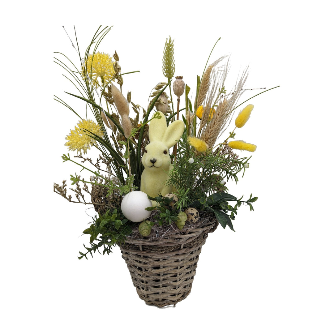 Freigestellt Ostergesteck Frühlingsgesteck Hase Gräser Eier gelb