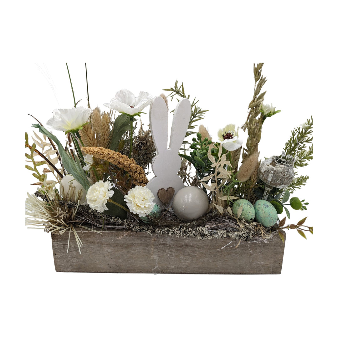 Freigestellt Ostergesteck Frühlingsgesteck Hase Mohn Gräser weiss