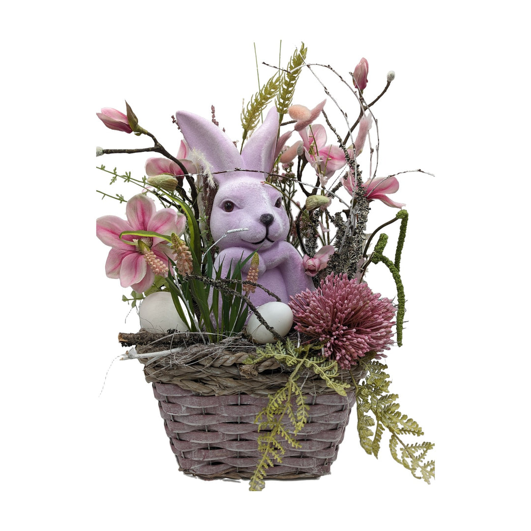 Freigestellt Ostergesteck Frühlingsgesteck Magnolien Hase Hyazinthen rosa