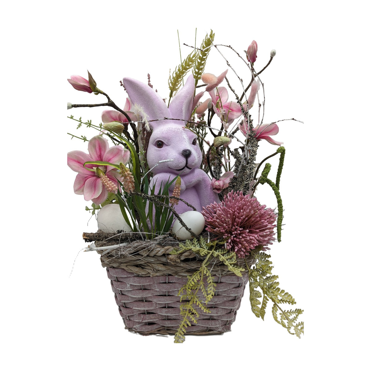 Freigestellt Ostergesteck Frühlingsgesteck Magnolien Hase Hyazinthen rosa