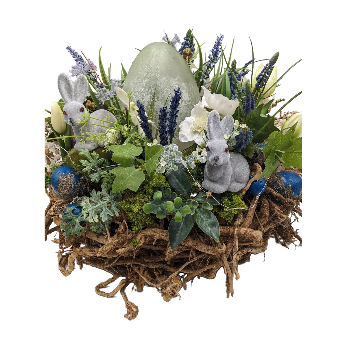 Freigestellt Osterkranz Hasen Osterei Hyazinthen Tulpen LED blau