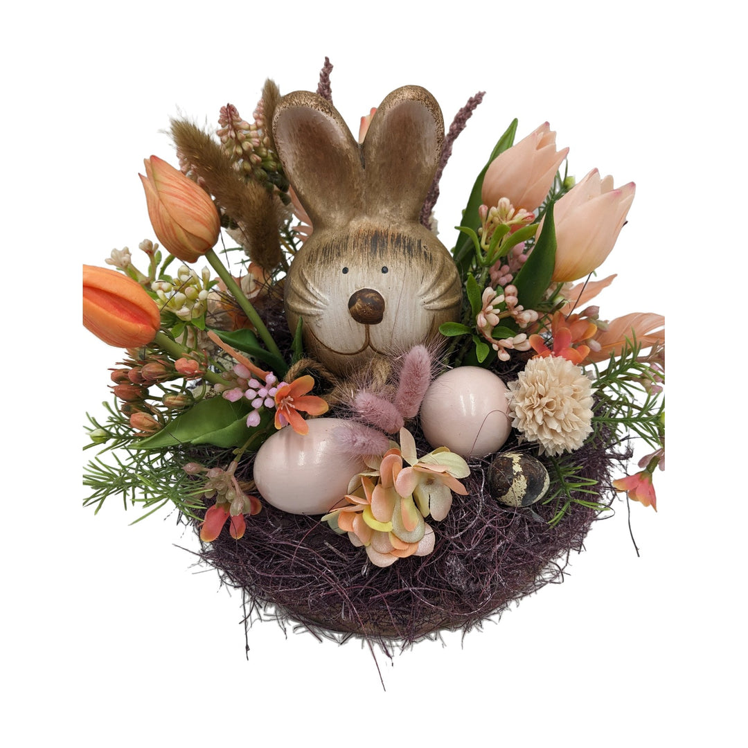 Freigestellt Ostergesteck Frühlingsgesteck Hase Tulpen Gräser apricot rosé