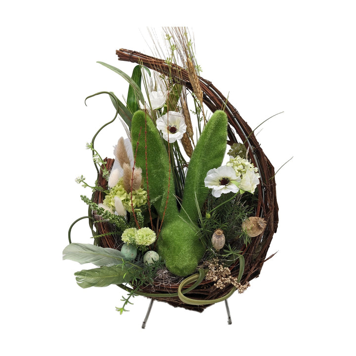 Freigestellt Ostergesteck Frühlingsgesteck Hase Gräser grün weiss
