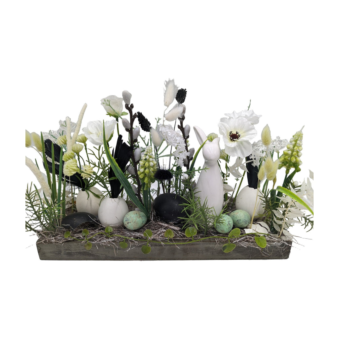 Freigestellt Ostergesteck Frühlingsgesteck Hase Gräser schwarz weiss