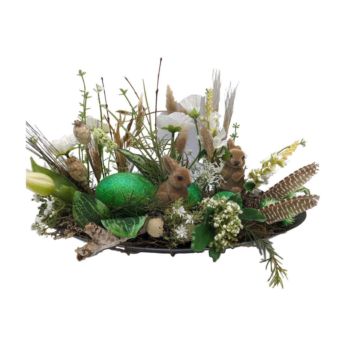 Freigestellt Ostergesteck Frühlingsgesteck Hasen Gräser grün weiss
