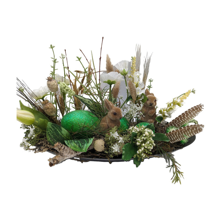 Freigestellt Ostergesteck Frühlingsgesteck Hasen Gräser grün weiss