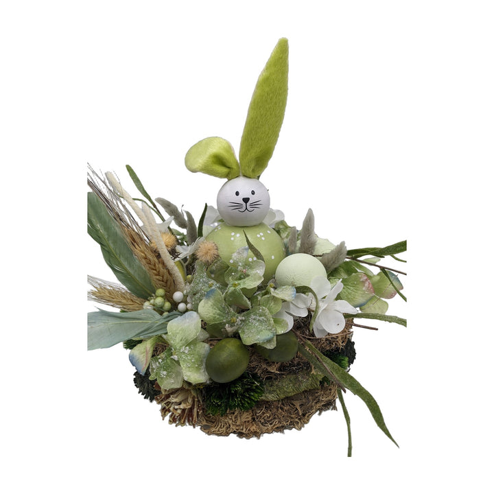 Freigestellt Ostergesteck Frühlingsgesteck Hase Gräser Eier grün weiß