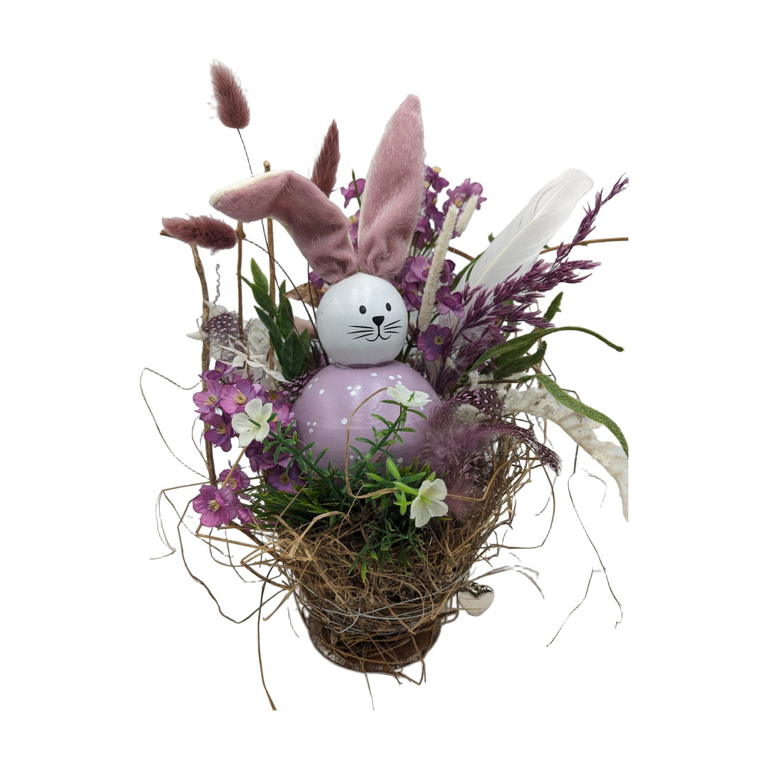 Freigestellt Ostergesteck Frühlingsgesteck Hase Gräser Federn lila