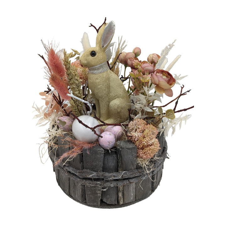 Freigestellt Ostergesteck Frühlingsgesteck Hase Ranunkeln rosa creme