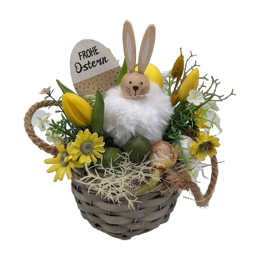 Freigestellt Ostergesteck Frühlingsgesteck Tulpen Hase Eier gelb