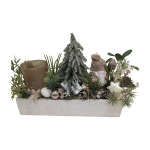 Freigestellt Wintergesteck Teelicht Tanne Geschenke Wichtel weiss braun