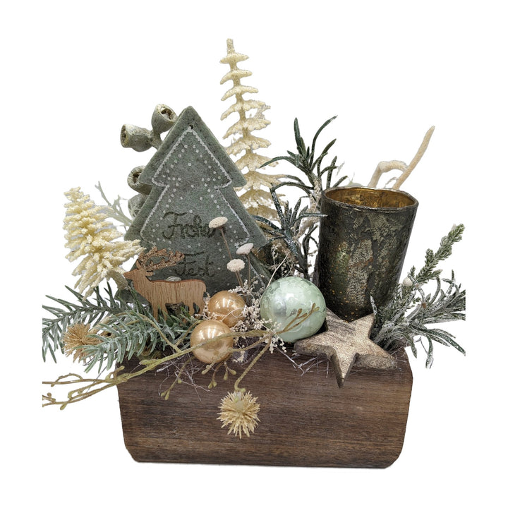 Freigestellt Wintergesteck Weihnachtsgesteck Teelicht Tanne Stern mint gold