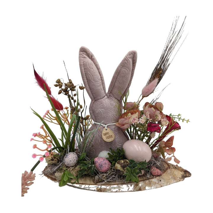 Freigestellt Ostergesteck Frühlingsgesteck Hase Ranunkel Gräser rosa