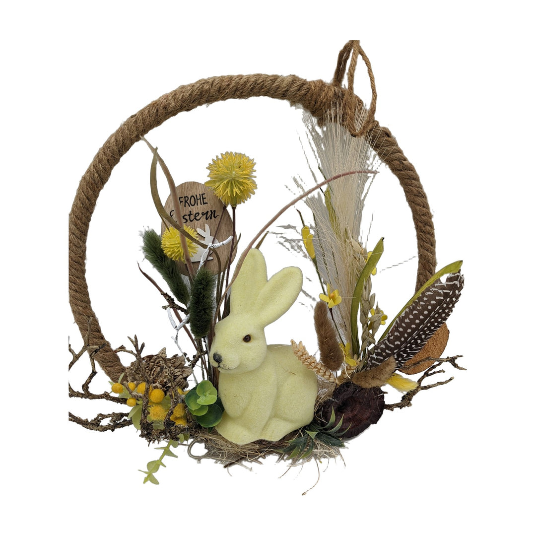 Freigestellt Osterkranz Türkranz Hase Gräser gelb natur
