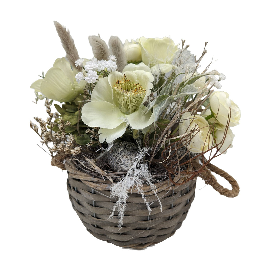 Freigestellt Frühlingesteck Anemone Ranunkel Korb weiß creme