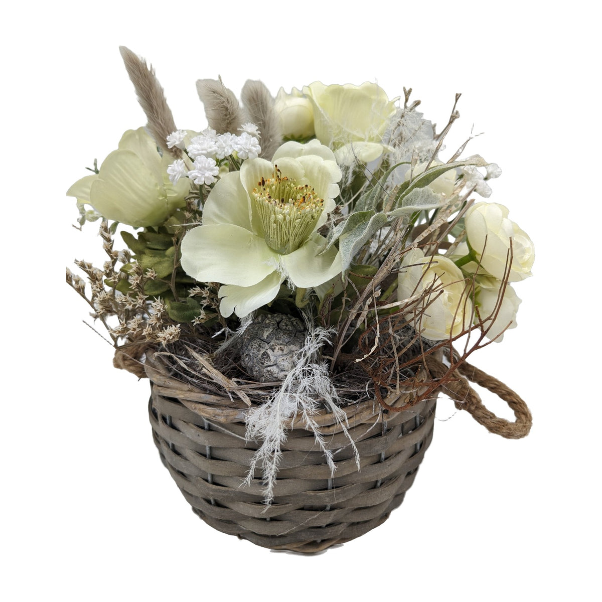 Freigestellt Frühlingesteck Anemone Ranunkel Korb weiß creme
