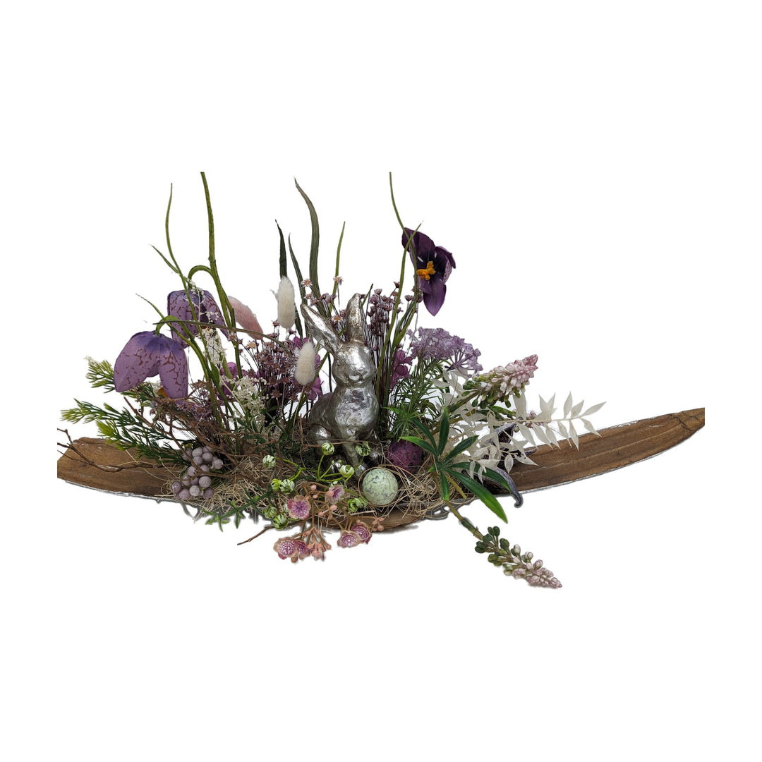 Freigestellt Ostergesteck Frühlingsgesteck Hase Schachbrettblume silber lila