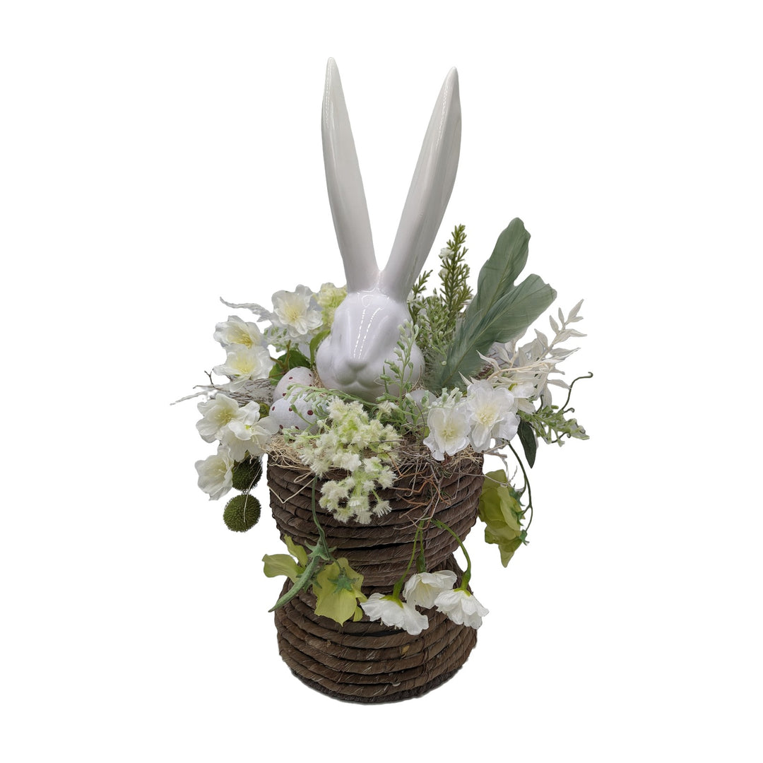 Freigestellt Ostergesteck Frühlingsgesteck Hase Federn Kirschblüte weiss