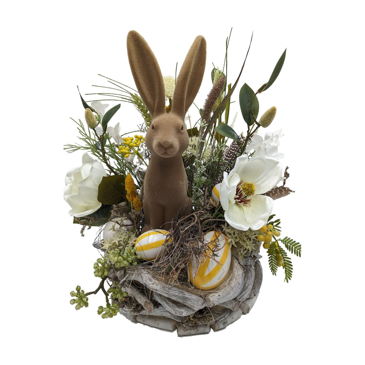 Freigestellt Ostergesteck Frühlingsgesteck Magnolien Hase Ostereier weiss gelb