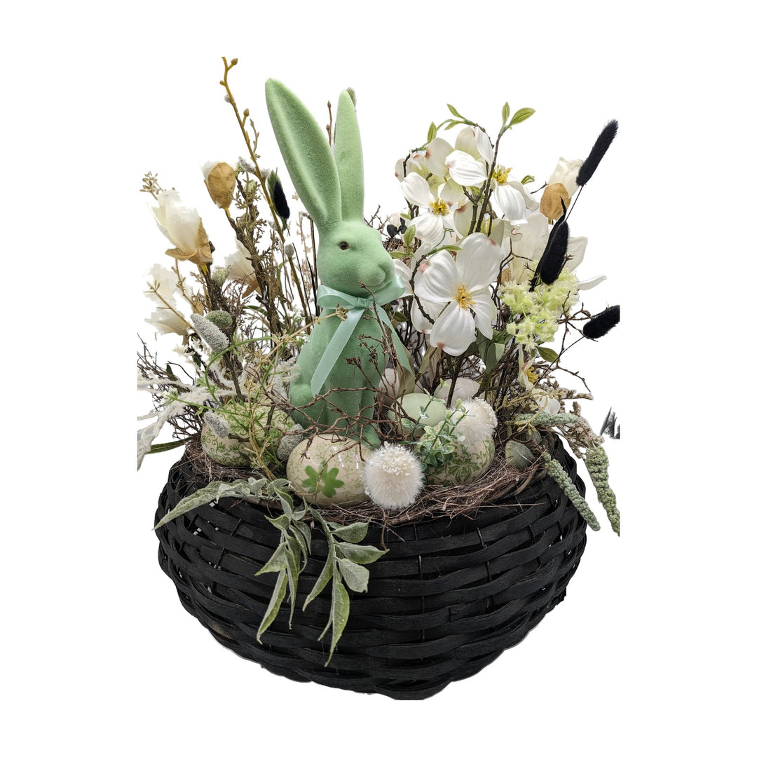 Freigestellt Ostergesteck Frühlingsgesteck Hase Magnolien Gräser grün weiß