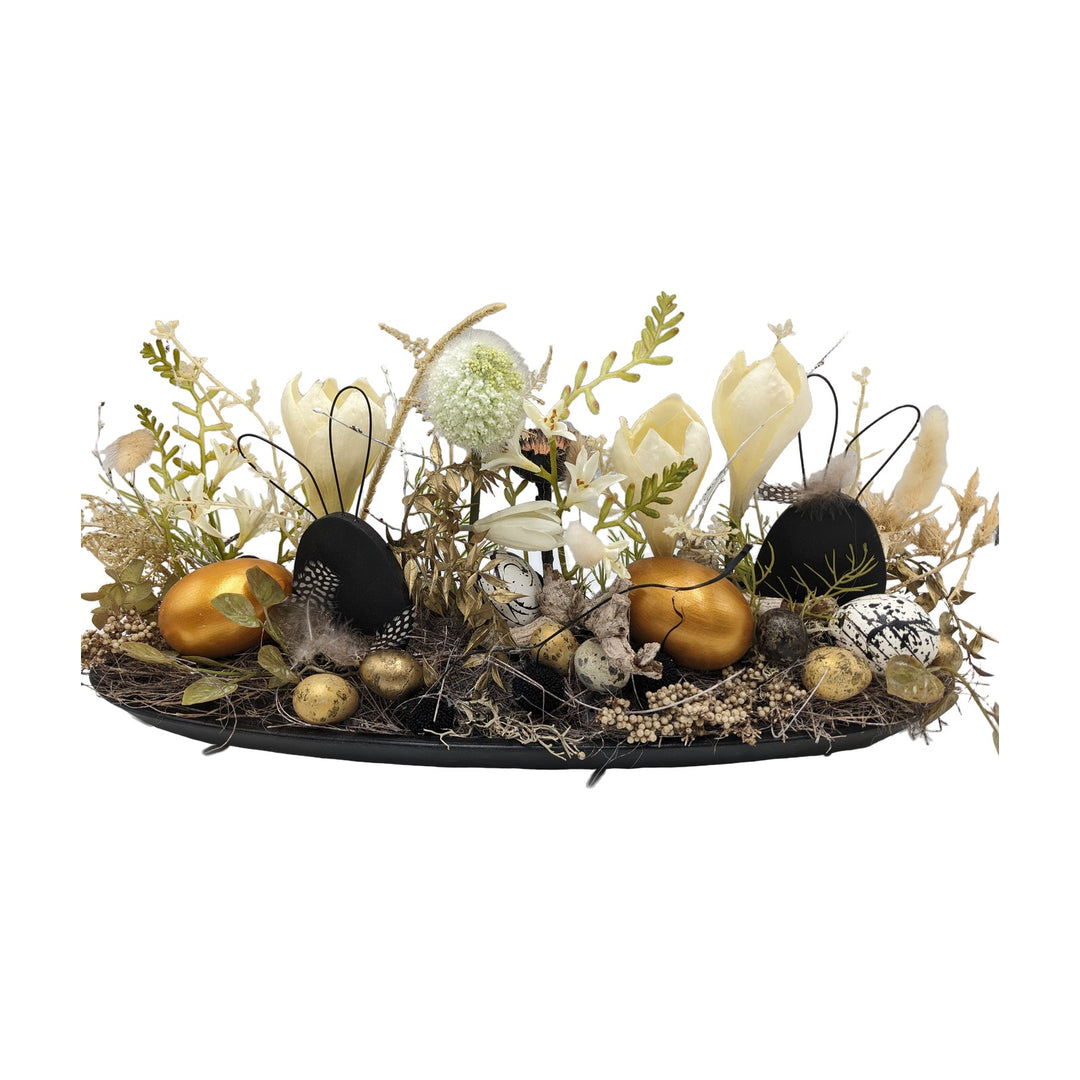 Freigestellt Ostergesteck Frühlingsgesteck Krokusse Eier Gräser schwarz gold