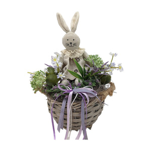 Freigestellt Ostergesteck Frühlingsgesteck Hase Eier Wiesenblüten lila grün