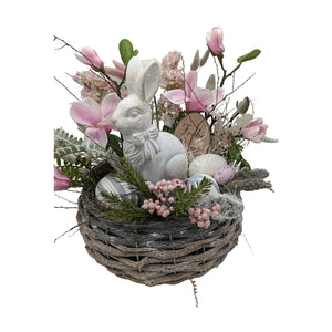 Freigestellt Ostergesteck Frühlingsgesteck Magnolie Hase Eier rosa weiß