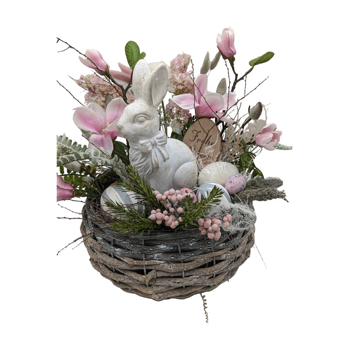 Freigestellt Ostergesteck Frühlingsgesteck Magnolie Hase Eier rosa weiß