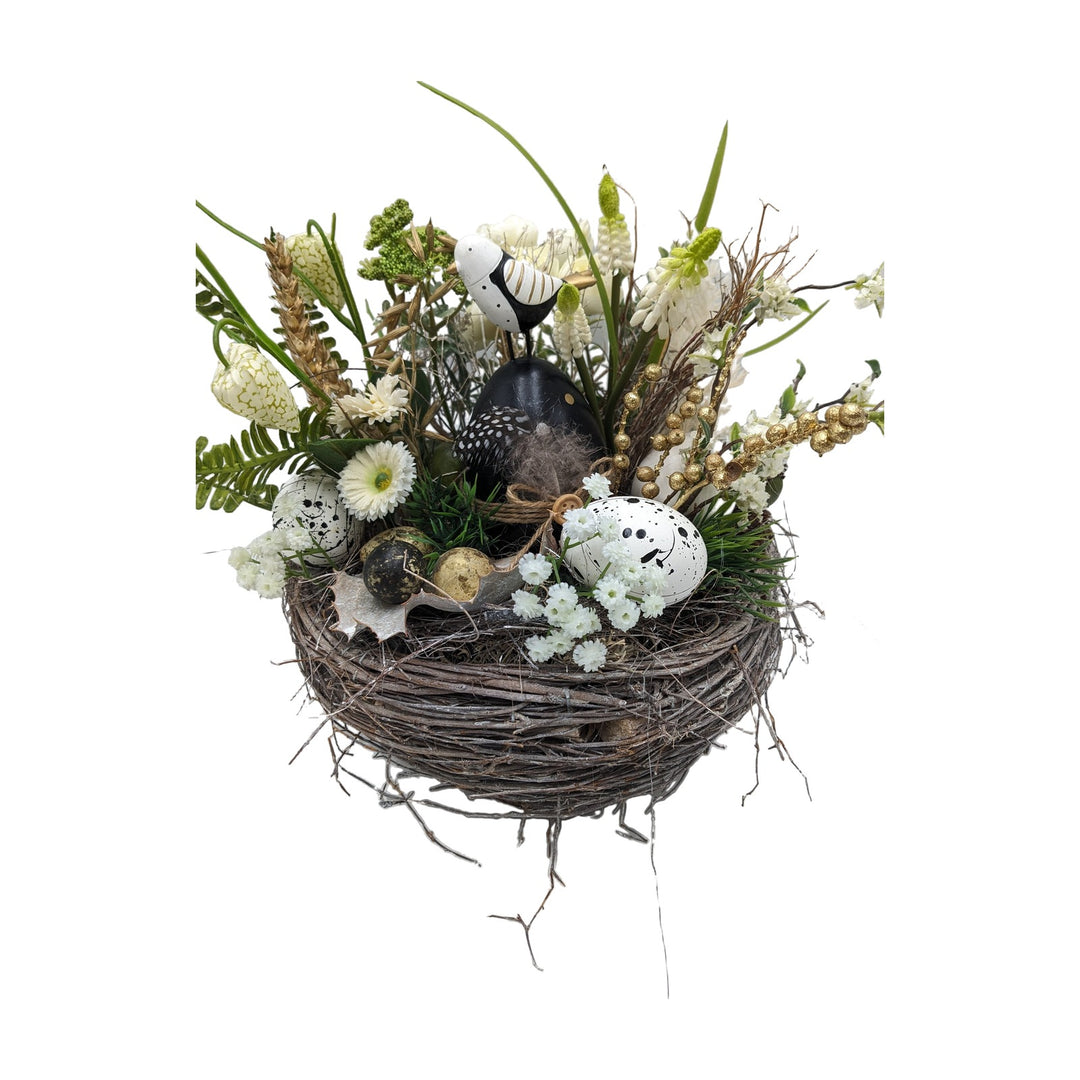 Freigestellt Ostergesteck Frühlingsgesteck Vogel Ostereier schwarz weiss