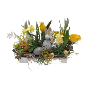 Freigestellt Ostergesteck Frühlingsgesteck Tulpen Narzissen Hase gelb