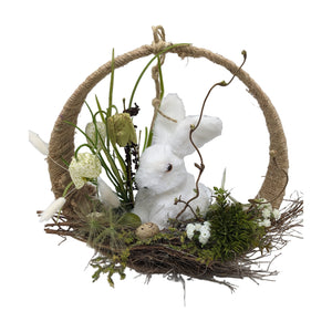 Freigestellt Ostergesteck Frühlingsgesteck Hase Schachbrettblumen Eier weiss grün