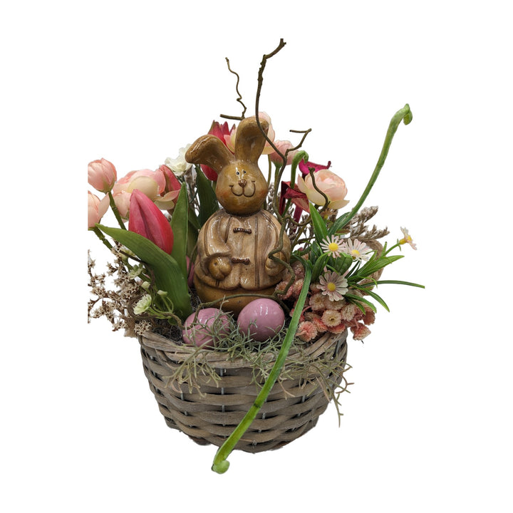 Freigestellt Ostergesteck Frühlingsgesteck Tulpen Ranunkel Hase rosa